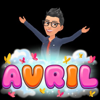 personnage ouvrant les bras avec le mot avril en lettres orange et rose